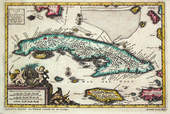 Old map by Aa, P. van der. - Cuba en Jamaica.