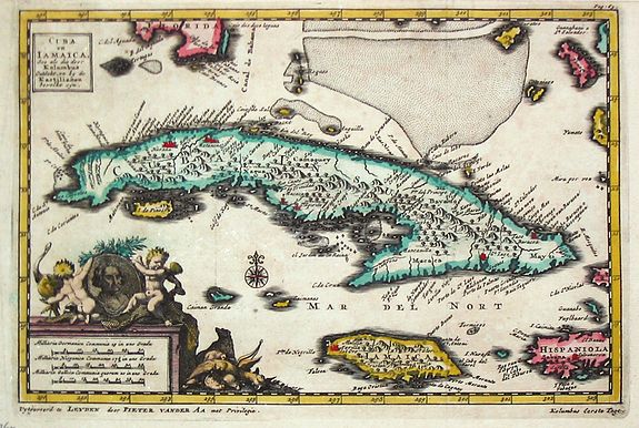 Old map by Aa, P. van der. - Cuba en Jamaica. Old map by Aa, P. van der. - Cuba en Jamaica.