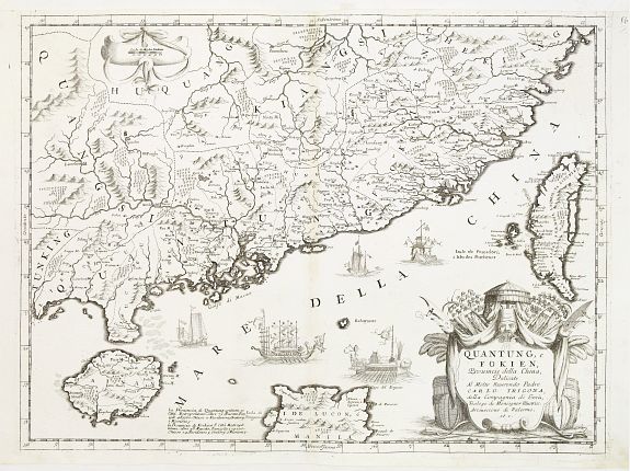 Old map by CORONELLI,V.M. - Quantung, e Fokien, Provincie della China.. - published in &nbsp;Venice 1691 antique map