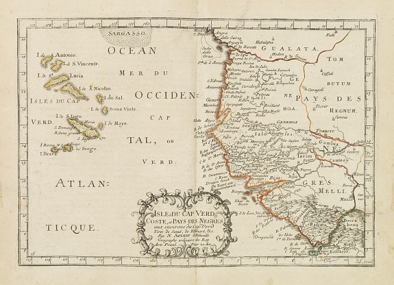 Old map by SANSON, N. -  Isle du Cap Verd Coste, et pays des Negres. . . - published in &nbsp;Paris, P. Mariette, 1667 antique map