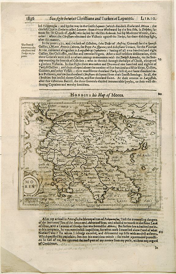 HONDIUS, J. / PURCHAS, S., Morea., antique map, old maps