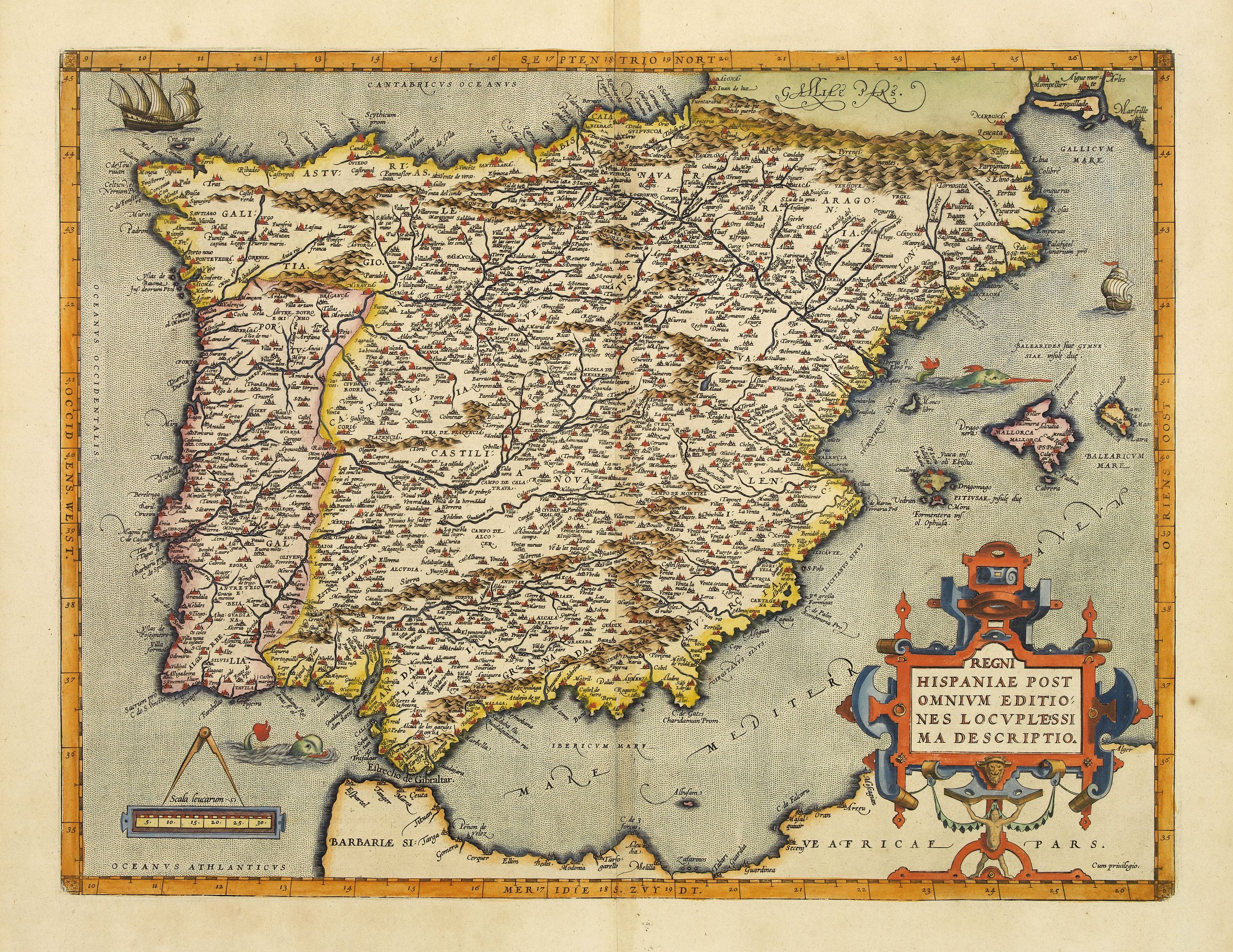 ORTELIUS,A., Regni Hispaniae Post Omnium Editio.., antique map, old maps