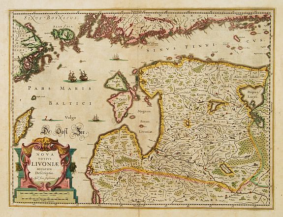 JANSSONIUS,J., Nova Totius Livoniae accurata Descriptio., antique map, old maps