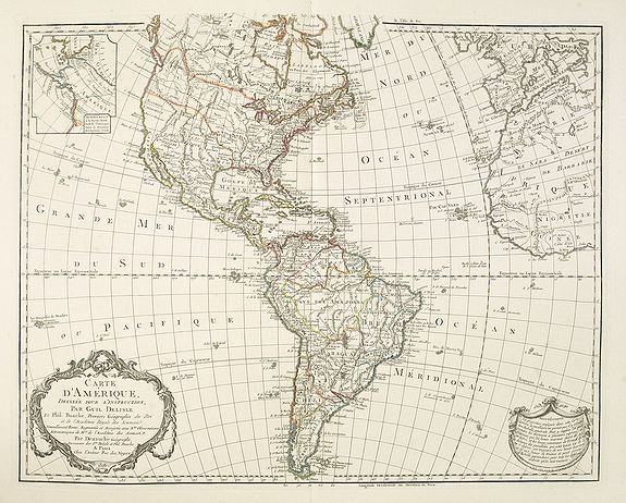 L'ISLE, G. de. / BUACHE, P. / DEZAUCHE.,  Carte d'Am�rique, Dress�e pour Instruction, Par Guil. Delisle et Phil. Buache, Premiers Geographes de l'Academie des Sciences. Nouvellement Revue, Augment�e et Assujetie aux Nles. . ., antique map, old maps