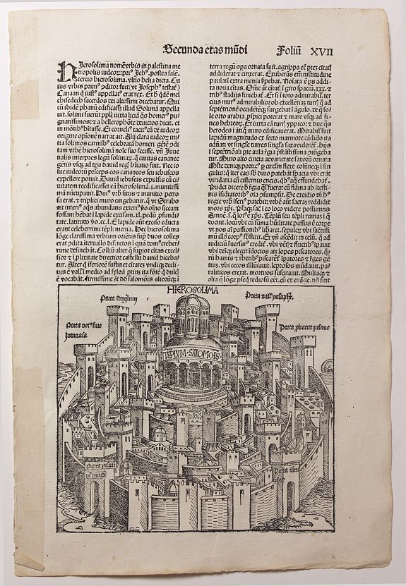 SCHEDEL, H.,  [Hierosolima - Jerusalem ] Secunda etas mudi Folio XVII, antique map, old maps