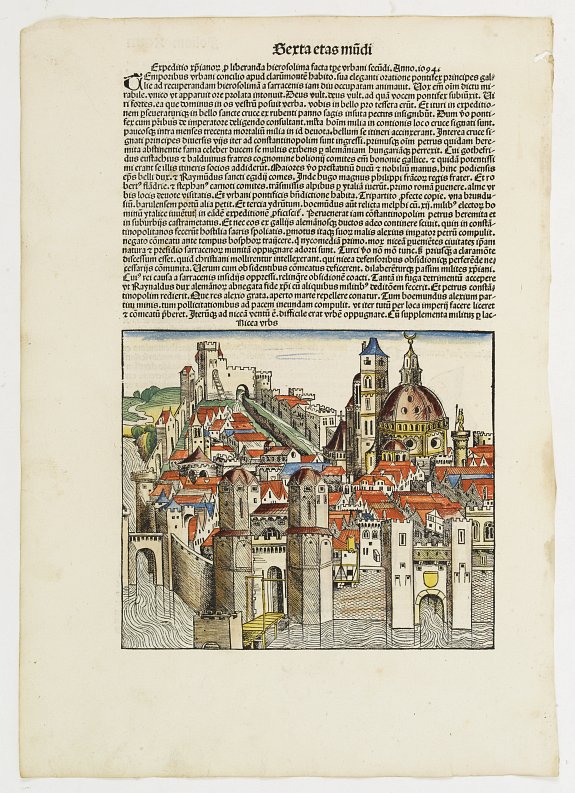 SCHEDEL, H., Sexta Etas Mudi. /Ordo Cartusiensum.. / Nicea Urbs.. / Folio XCIIII, antique map, old maps