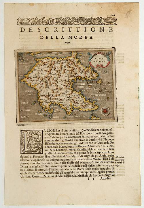 PORCACCHI,Th., Morea Penisola., antique map, old maps
