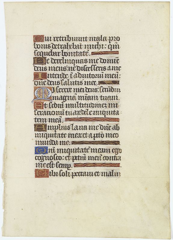 BOOK OF HOURS,  Leaf on vellum from a manuscript Book of Hours., antique map, old maps