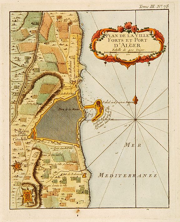BELLIN,J.N., Plan de la Ville Fort et Port d'Alger., antique map, old maps