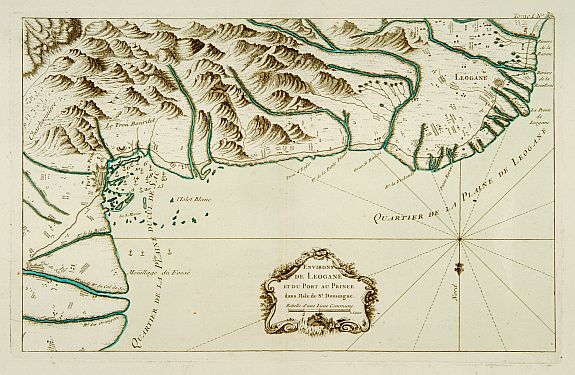 BELLIN,J.N., Environs de Leogane et du Port au Prince., antique map, old maps