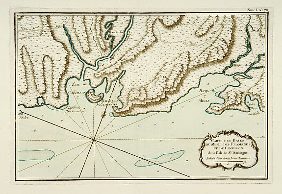 BELLIN,J.N., Carte des Bayes Du Mesle des Flamands et de Cavaillon dans l'Isle de St Domingue., antique map, old maps