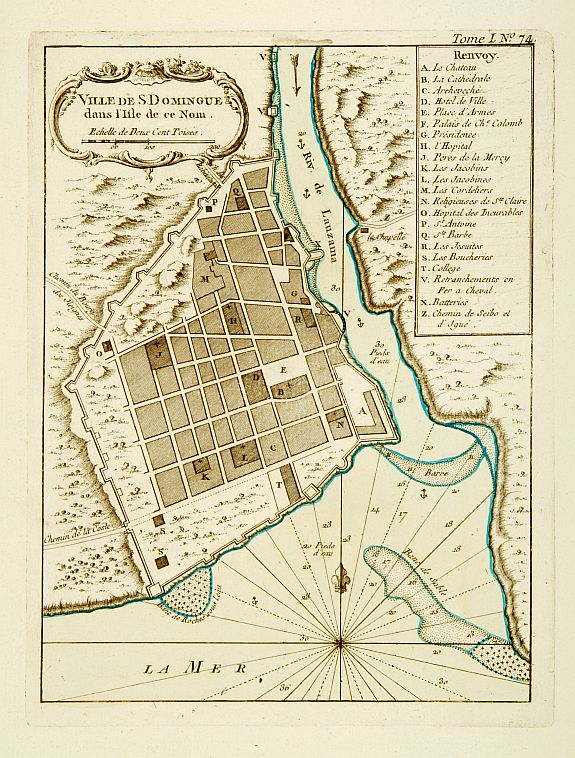 BELLIN,J.N., Ville de St. Domingue dans l'Isle de ce Nom., antique map, old maps