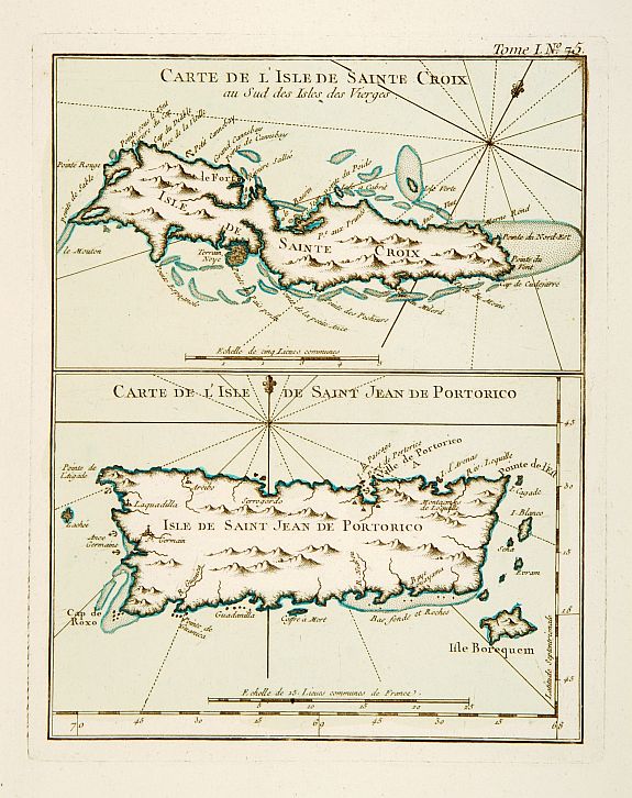 BELLIN,J.N., Carte de l'Isle de Sainte Croix au Sud des Isles des Vierges. / Carte de l'Isle de Saint Jean de Portorico., antique map, old maps