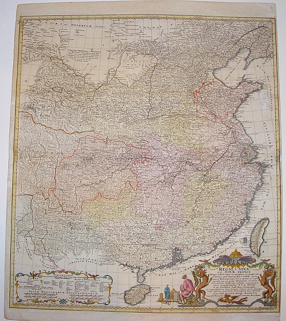 Old map by HASS / HOMANN Heirs - Regni Sinae vel Sinae Propriae Mappa et Descriptio Geographica .. antique map