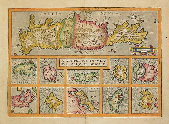 ORTELIUS, A., Candia Insula / Archipelagi Insularum Aliquot Descrip., antique map, old maps