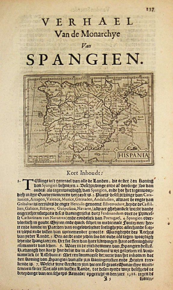 Bertius, P., Hispania., antique map, old maps
