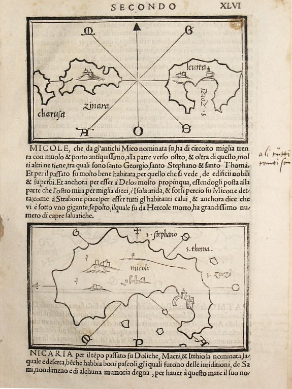 Bordone, B., Charusa, Zinara Levita / Micole / (on verso) Stapodia and Nicaria., antique map, old maps