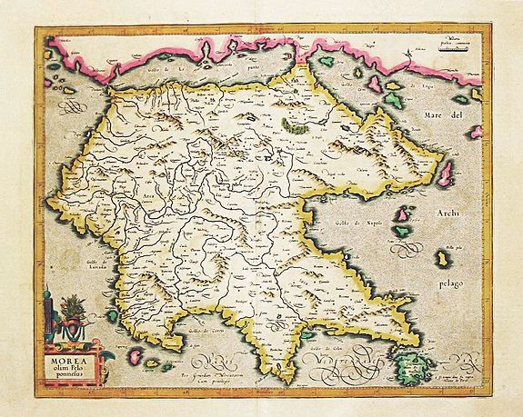 Mercator, G. / J. Hondius., Morea olim Peloponnesus. per Gerardum Mercatorum., antique map, old maps