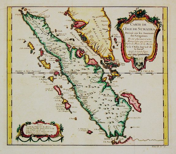BELLIN, J.N., Carte d L' Isle de Sumatra., antique map, old maps