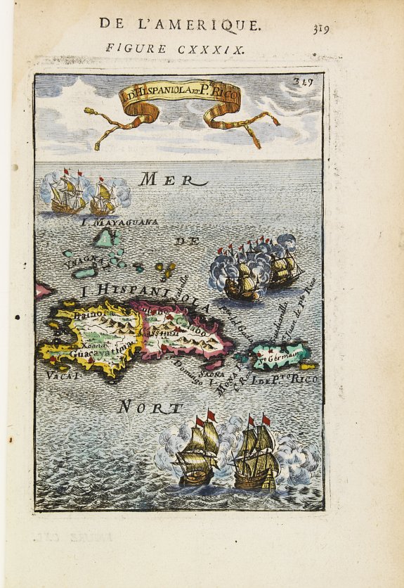 MALLET,A.M., I.d\'Hispaniola et Pto Rico., antique map, old maps