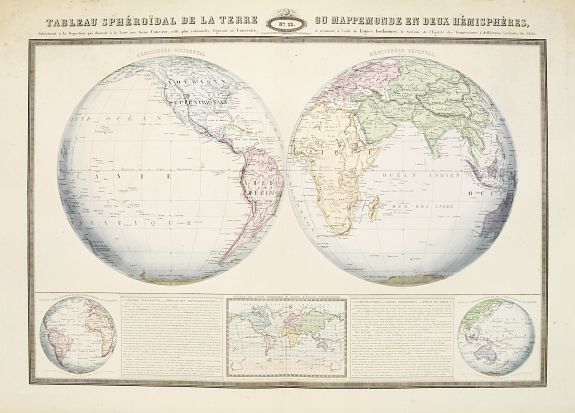 RENOUARD, J., Tableau Sphéroïdal de la Terre ou Mappemonde en deux Hémispères. . ., antique map, old maps