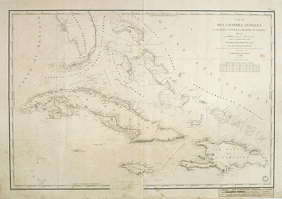 Old map by DÉPOT DE LA MARINE - Carte des Grandes Antilles (Cuba, Haïti, Jamaïque, Archipel de Bahama..