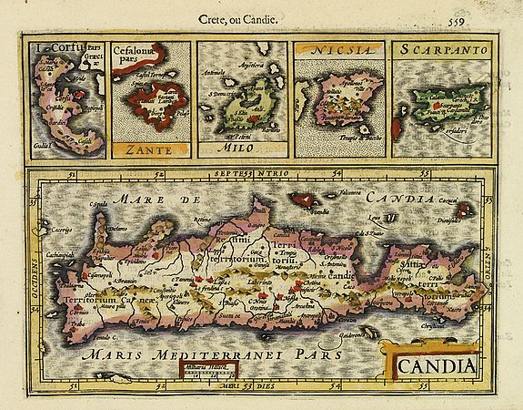 MERCATOR, G. / HONDIUS, J., Candia, Corfu Zante, Milo, Nicsia, Scarpanto., antique map, old maps