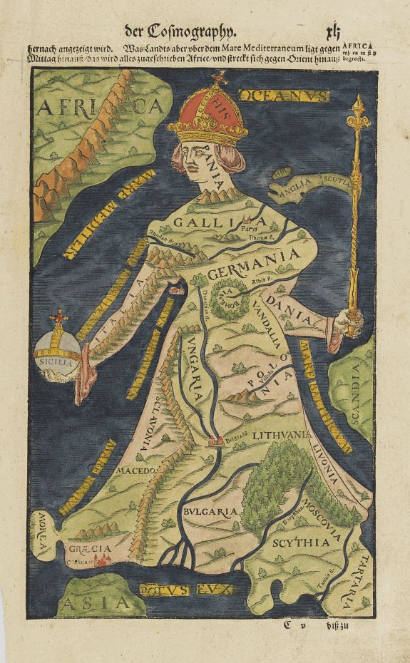M�NSTER,S., [Europe depicted as a Queen], antique map, old maps