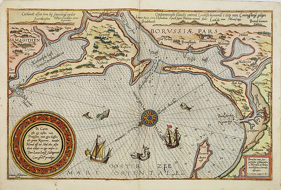 WAGHENAER, L. J., De caerte ofte zee cuften van Pruijssen, met zijne haffen ofte groote Rivieren. . ., antique map, old maps