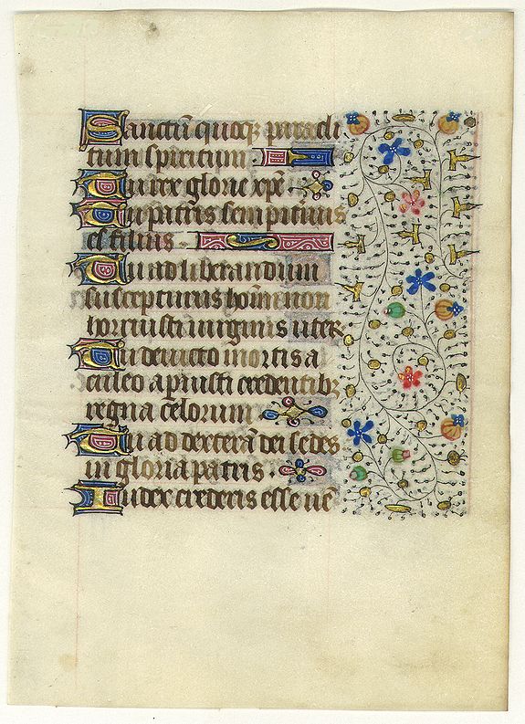 FRANCISCAN BOOK OF HOURS, Leaf on vellum from a manuscript Book of Hours, use of Rome., antique map, old maps