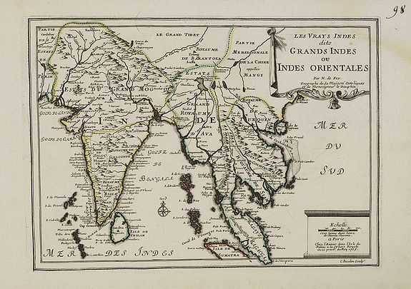 Old map by FER - Les Vrays Indes dits Grands Indes ou Indes Orientales Par N. de Fer. Geographe de Sa Majeste Catoliques et de Monseigneur le Dauphin.