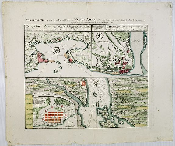 Old map by HOMANN HEIRS. - Vorstellung Einiger Gegenden und Plaetze in Nord-America unter Franzoesisch und Englische Jurisdiction Gehoerig zu Finden bey den Homaennischen Erben in Nurnberg Ao. 1756.