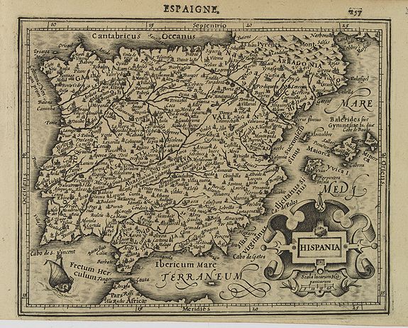HONDIUS, J, Hispania., antique map, old maps