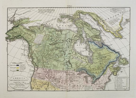Old map by TASSO - America Settentrionale disegnata dopi i viaggi di Lewis, Clarke, Parry e Franklin. . .