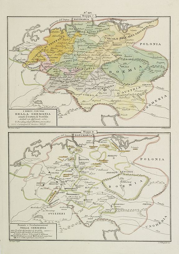 Old map by TASSO - I dieci circoli Della Germania . . . / Permute e Secolarizzazioni Nella Germania . . .