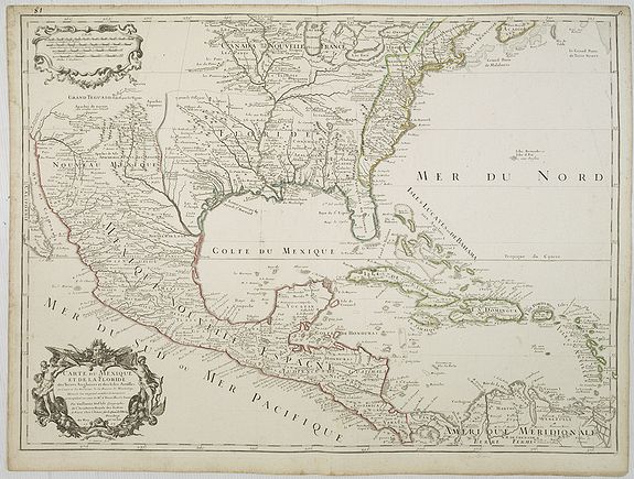DE L\\\'ISLE, G.,  Carte du Mexique et de la Floride des Terres Angloises et des Isles Antilles du Cours et des Environs de la Riviere de Mississipi ... Par Guillaume Del\'Isle Geographe de l\'Academie Royale des Scieces., antique map, old maps