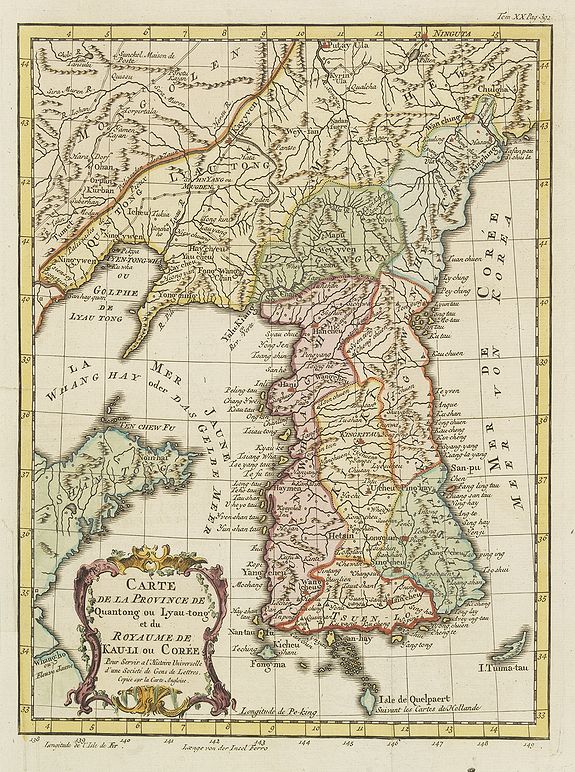 BELLIN, J.N., Carte de la Province de Quantong ou Lyau-tong et du Royaume de Kau-Li ou Cor�e . . ., antique map, old maps