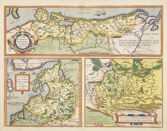 ORTELIUS, A., Pomeraniae, Wandalicae Regionis, Typ. - Livoniae Nova Descriptio, Ioanne Portantio auctore. - Ducatus Oswieczensis, et Zatoriensis, Descriptio., antique map, old maps