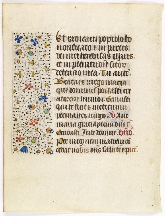 FRANCISCAN BOOK OF HOURS,  Leaf on vellum from a manuscript Book of Hours, use of Rome., antique map, old maps