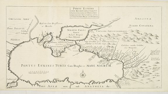CHARDIN, J.,  Ponti euxini cum regionibus versus septentrionem et orientem adjacentibus nova tabula., antique map, old maps