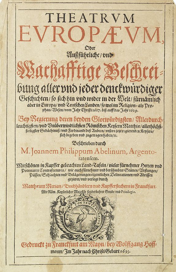 MERIAN, M.,  [Title page] Theatrum Europaeum, oder auszf�hrliche und warhafftige Beschreibung. . ., antique map, old maps