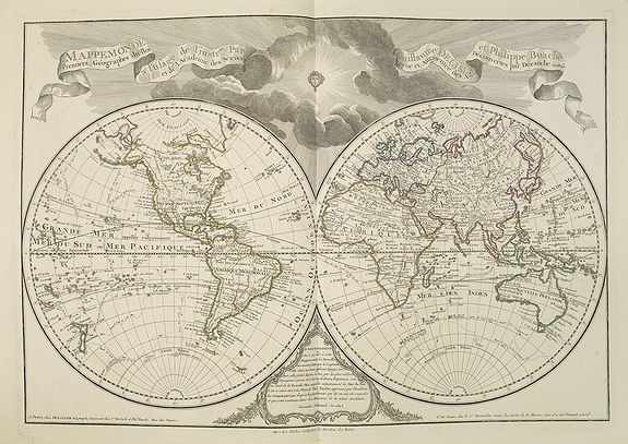 Old map by L'ISLE - Mappemonde a l'usage de l'instr.on. Par Guillaume Delisle et Philippe Buache.
