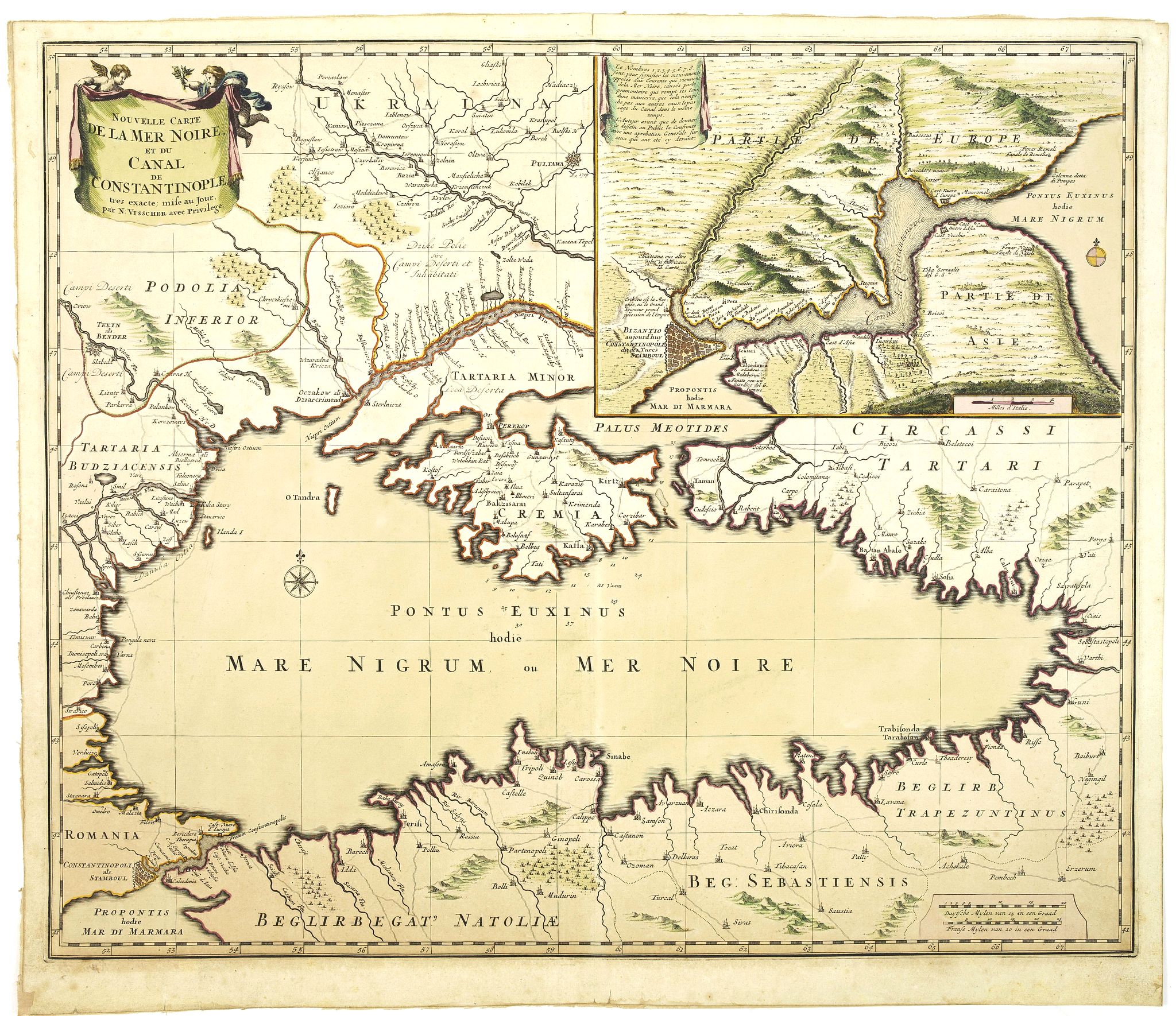 VISSCHER, N.,  Nouvelle Carte de la Mer Noire et du Canal de Constantinople., antique map, old maps
