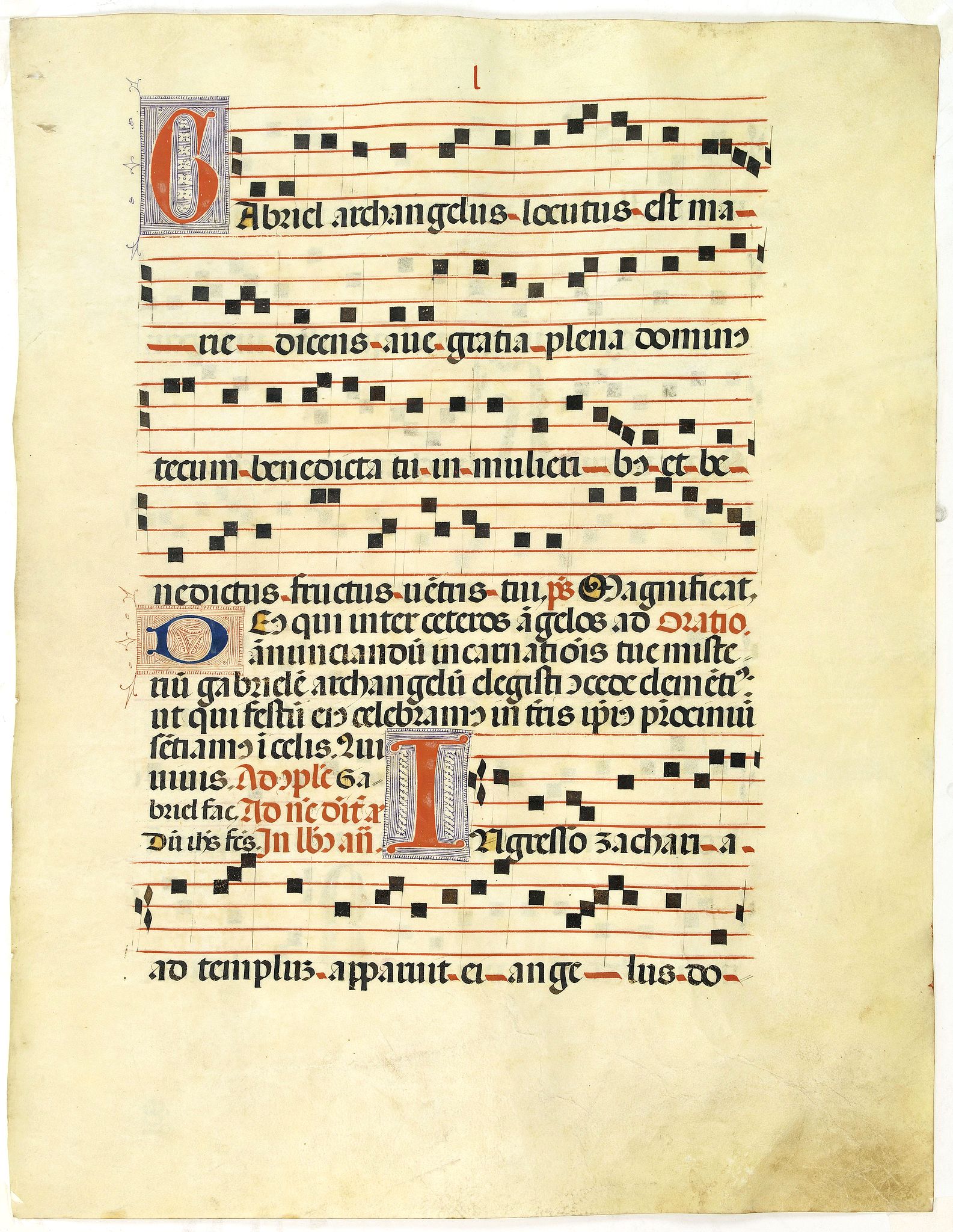 ANTIPHONARIUM.,  Leaf on vellum from a antiphonary., antique map, old maps
