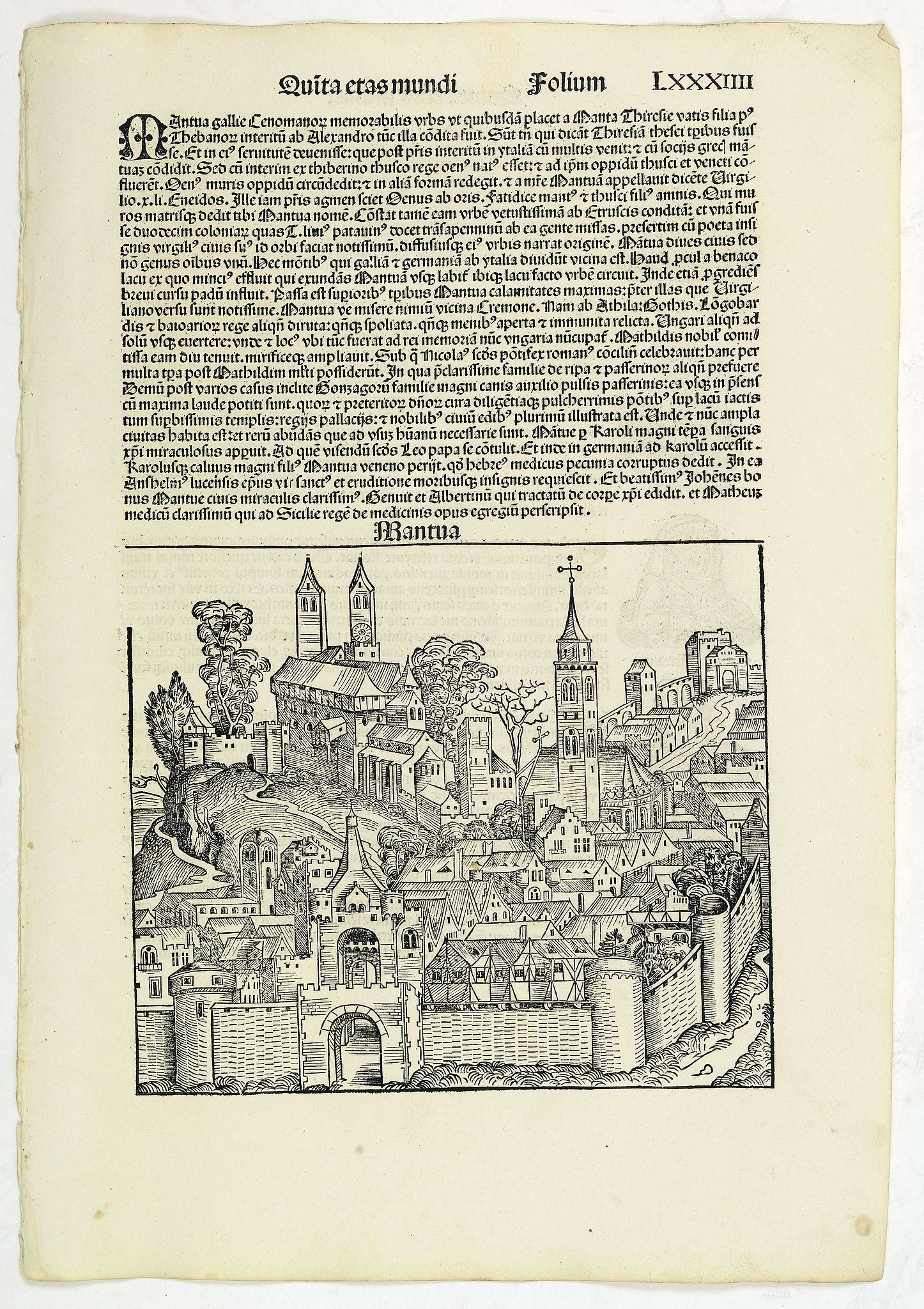 Old map by SCHEDEL - Quita Etas Mundi. Folium. LXXXIIII (Mantova)