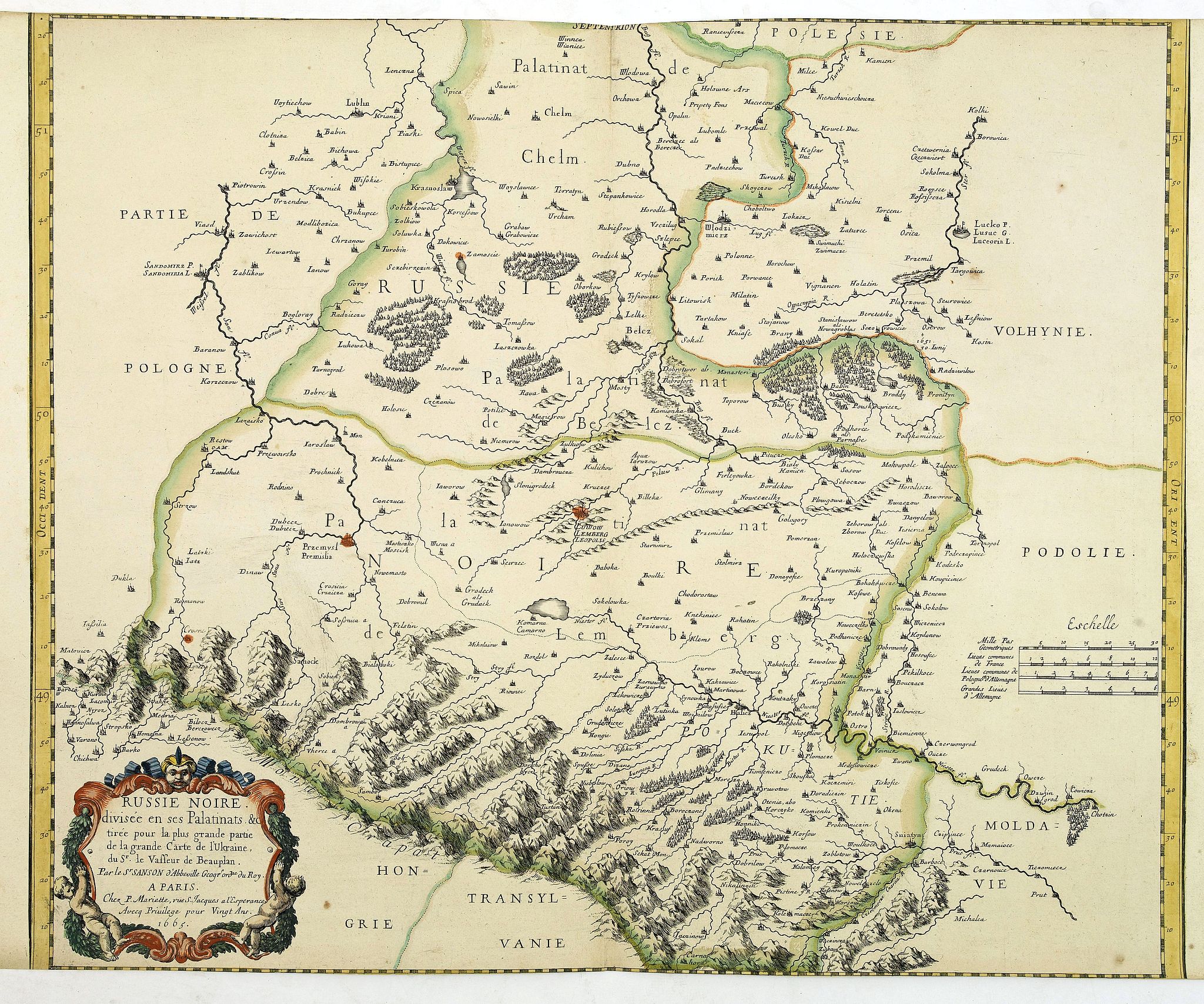 MARIETTE, P.,  RUSSIE NOIRE. divis�e en ses Palatinats. &c. tir�e pour la plus grande partie de la grande Carte de l�Ukraine, du Sr. le Va??eur de Beauplan. Par le Sr SANSON d'Abbeville Geogrr ordre du Roy., antique map, old maps