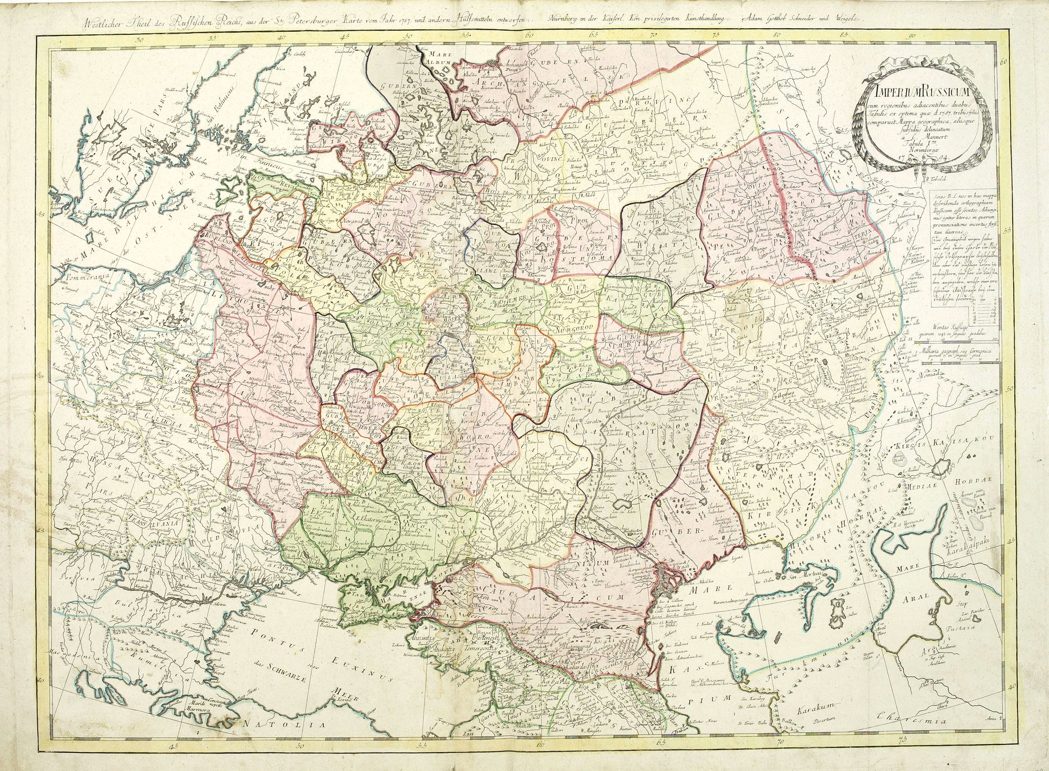 Old map by MANNERT - Imperium Russicum, cum regionibus adiacentibus duabus Tabulis ex optima quae A. 1784 tribus foliis comparavit Mappa geographica, aliisque subsidiis delineatum a C. Mannert, Tabula Ima. . .