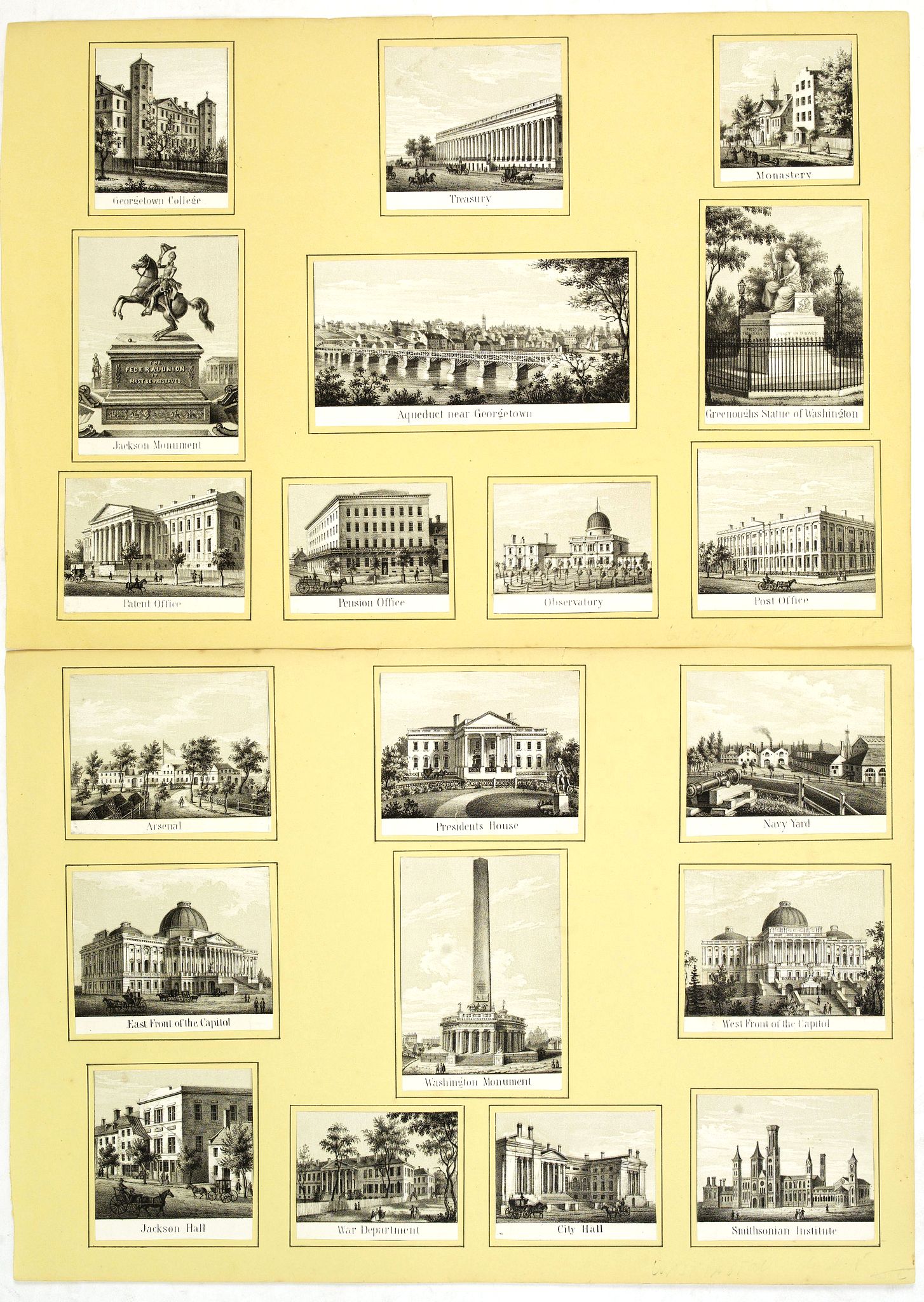 Old map by WEBER - 20 small lithographed views of Washington DC and Georgetown.