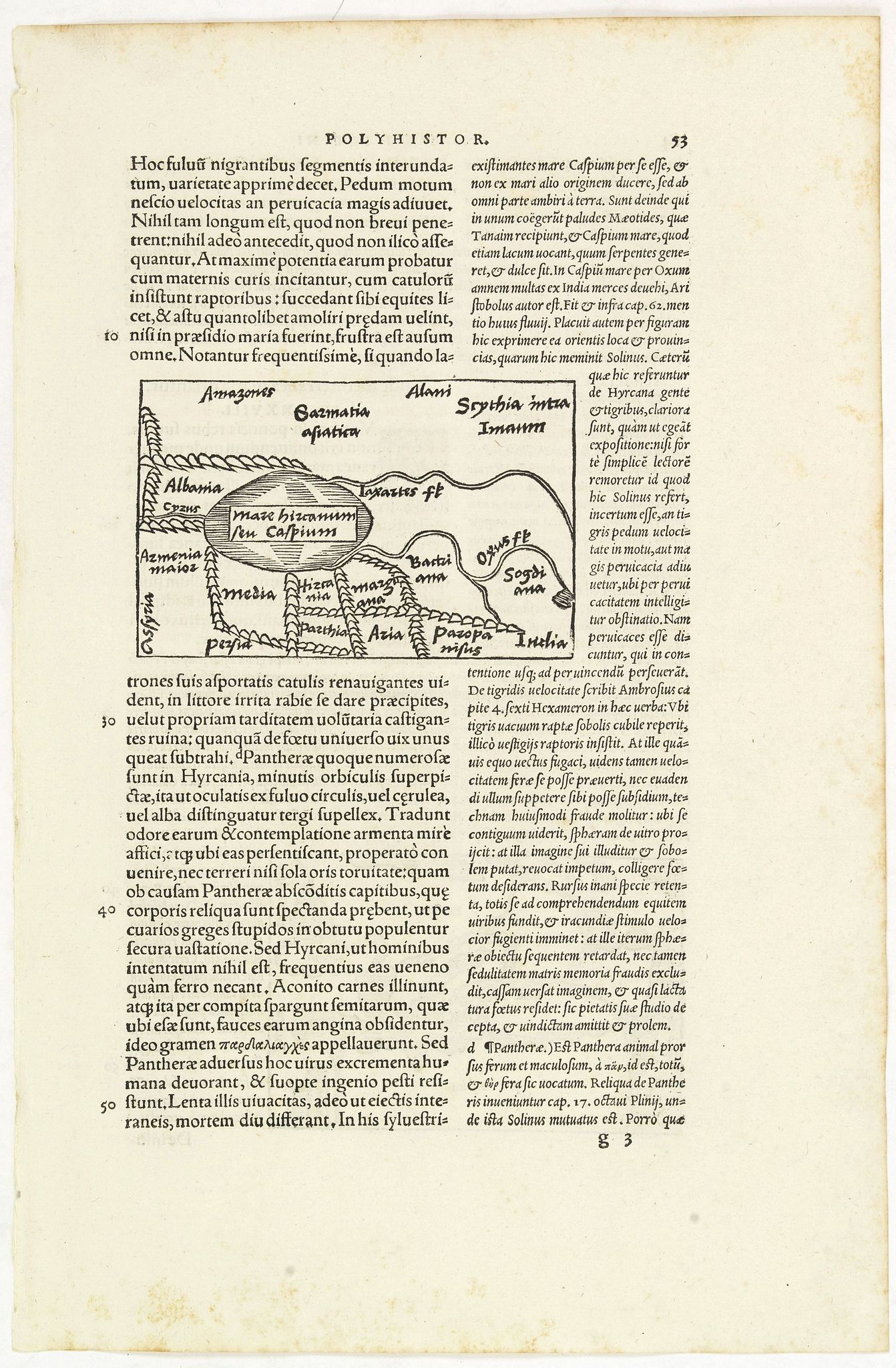 MELA, P. / SOLINUS, G.J.,  [Map of Caspian Sea and Europe], antique map, old maps