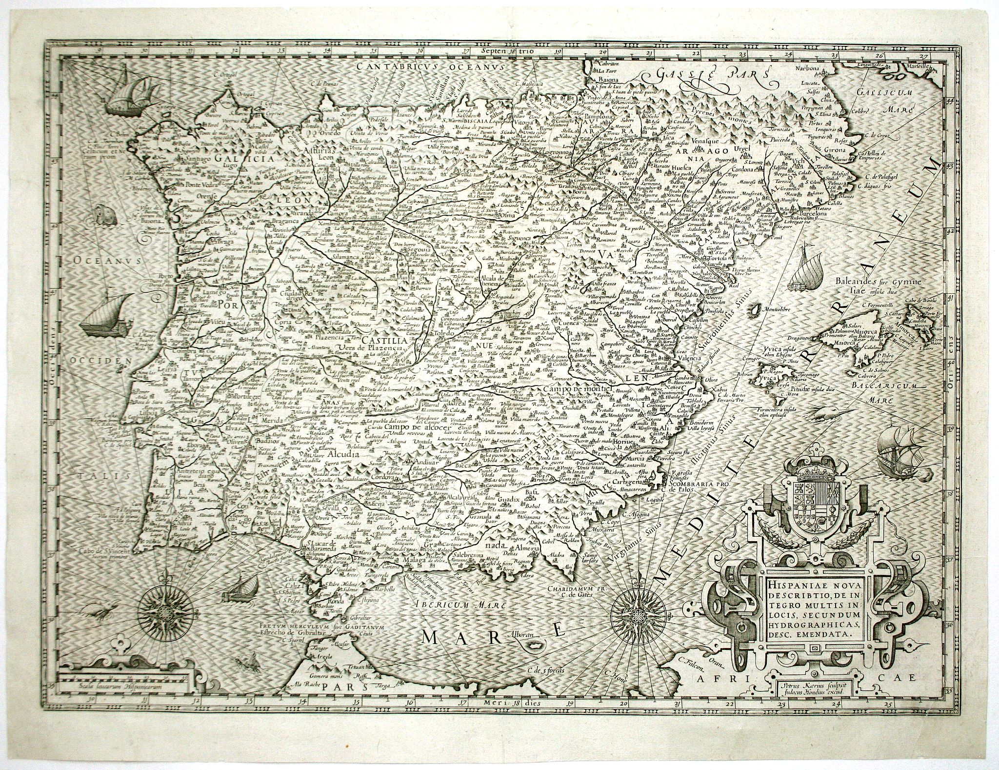 HONDIUS, J., Hispaniae nova describtio. . ., antique map, old maps